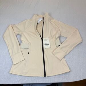 NWT Fabletics Women's Cream Zip Up Athletic Jacket Size M Thumbholes